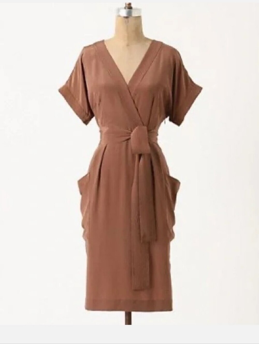 Maeve Chocolate Brown Corliss Silk Faux Wrap Dress Sz 12 Dinner Out Workwear